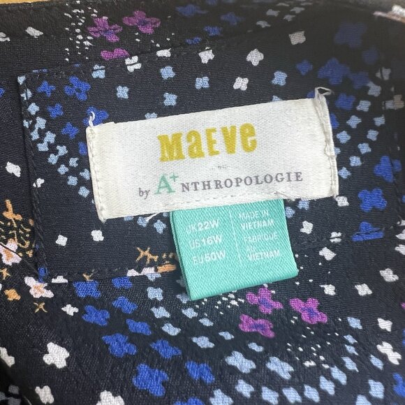 Anthropologie Maeve Dress Size 16W Long Sleeve Black V-Neck Pattern Knee Length - Picture 9 of 12